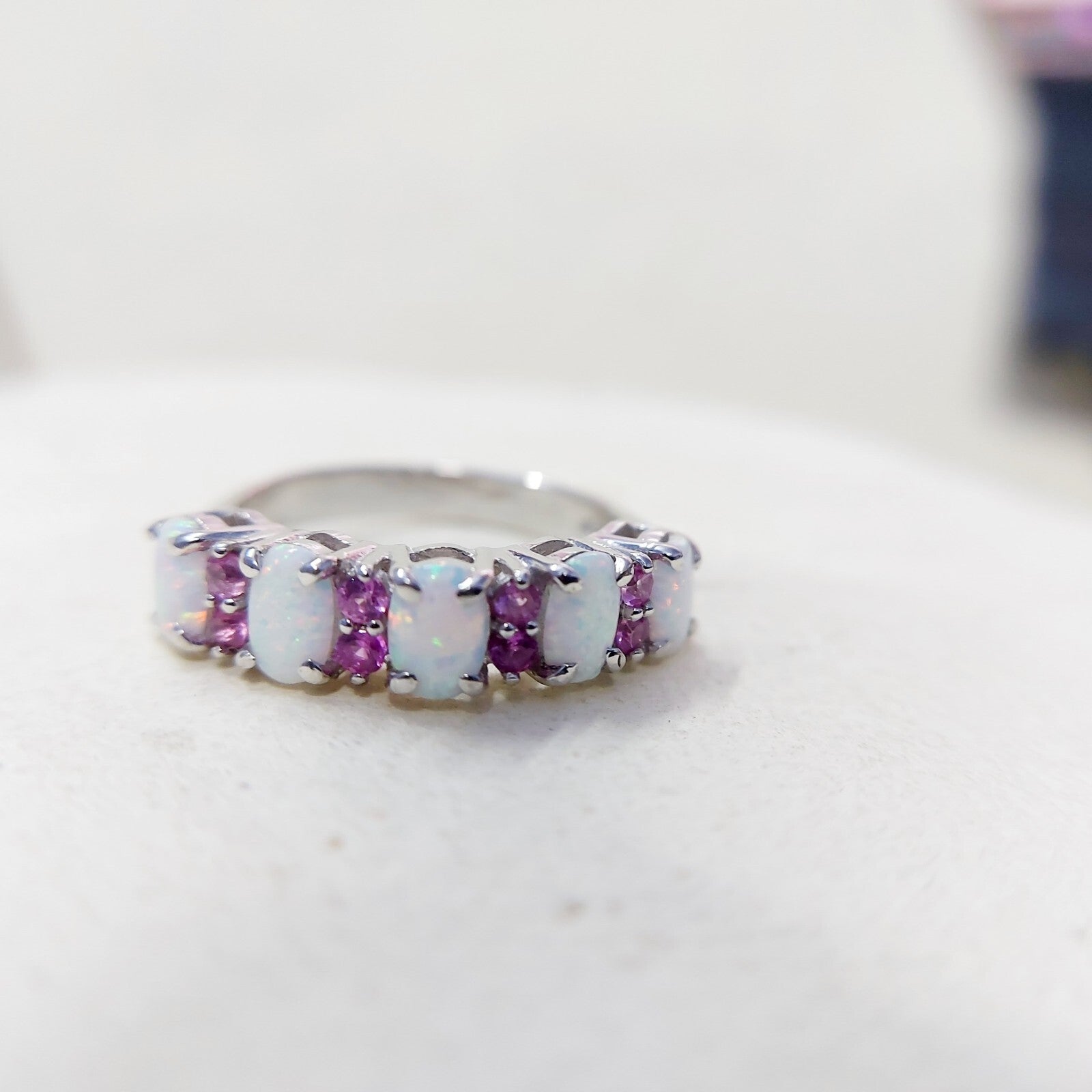 Eternity Opal Ruby Ring Silver Fire Opal Handmade Engagement Gift Ring Us5~15