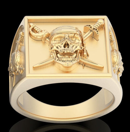Gothic Brass Pirate Skull Ring Biker Men’s Handcrafted Bold Skull Jewelry US5~15