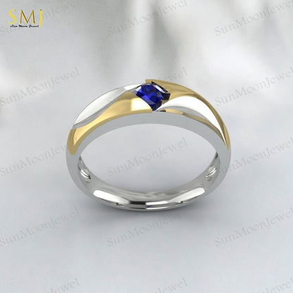 Two Tone Engagement Rings For Couples Lab Created Blue Sapphire Rings 925 Silver