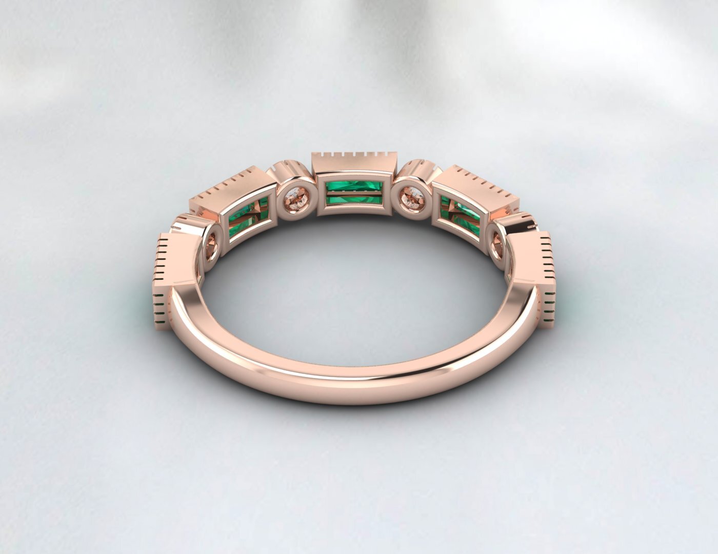 Baguette Cut Emerald & Cubic Zirconia Half Eternity Fine Silver Band Lab Created