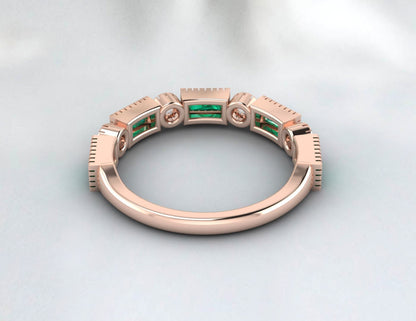 Baguette Cut Emerald & Cubic Zirconia Half Eternity Fine Silver Band Lab Created