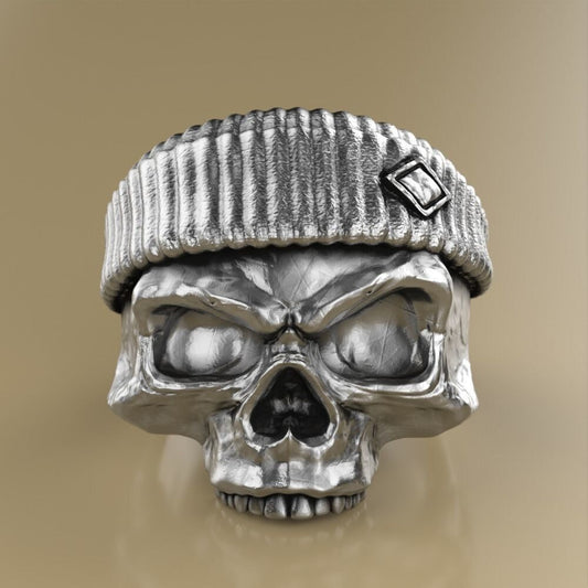 Skull Top Hat Biker Ring Silver Goth Punk Handmade Guitar Player Skull US5~15