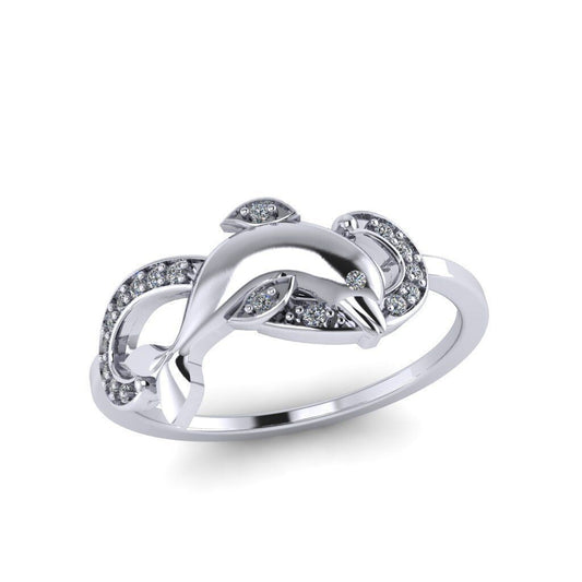 Dolphin Moissanite Engagement Ring Vintage Silver Dolphin Ring Wedding US5~15
