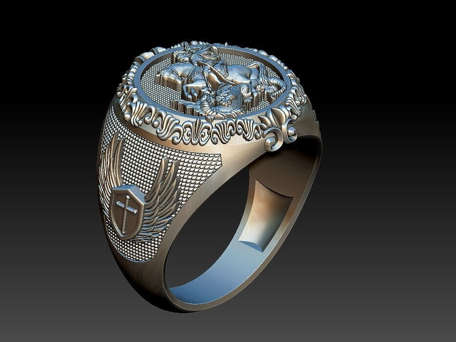 925 Sterling Silver Saint George Ring US5 ~15 Men's Signet Dragon Biker Ring Men