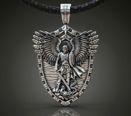 Saint Archangel Michael Serpent Shield Wings Sword Silver Pendant St Michael