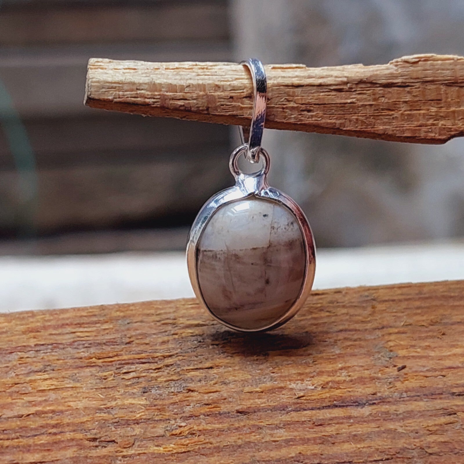 Gray White Agate Pendant Necklace 925 Sterling Silver Pendant Birthday Gift