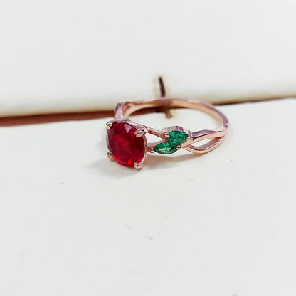 Marquise Lab Created Green Emerald with Round Ruby Wedding Women Ring US5~15
