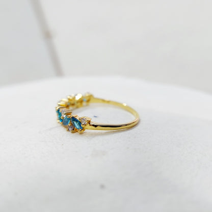 Marquise Blue Topaz Engagement Ring 925 Silver Handmade Band Wedding Band Us5~15