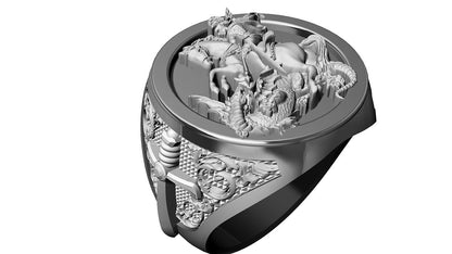 Saint George Cross Dragon Ring 925 Silver Signet Ring US5~15 Gift For Men Women