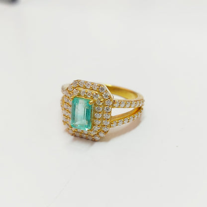 925 Silver Emerald Cut Green Emerald CZ Diamond Engagement Wedding Ring US5 ~15