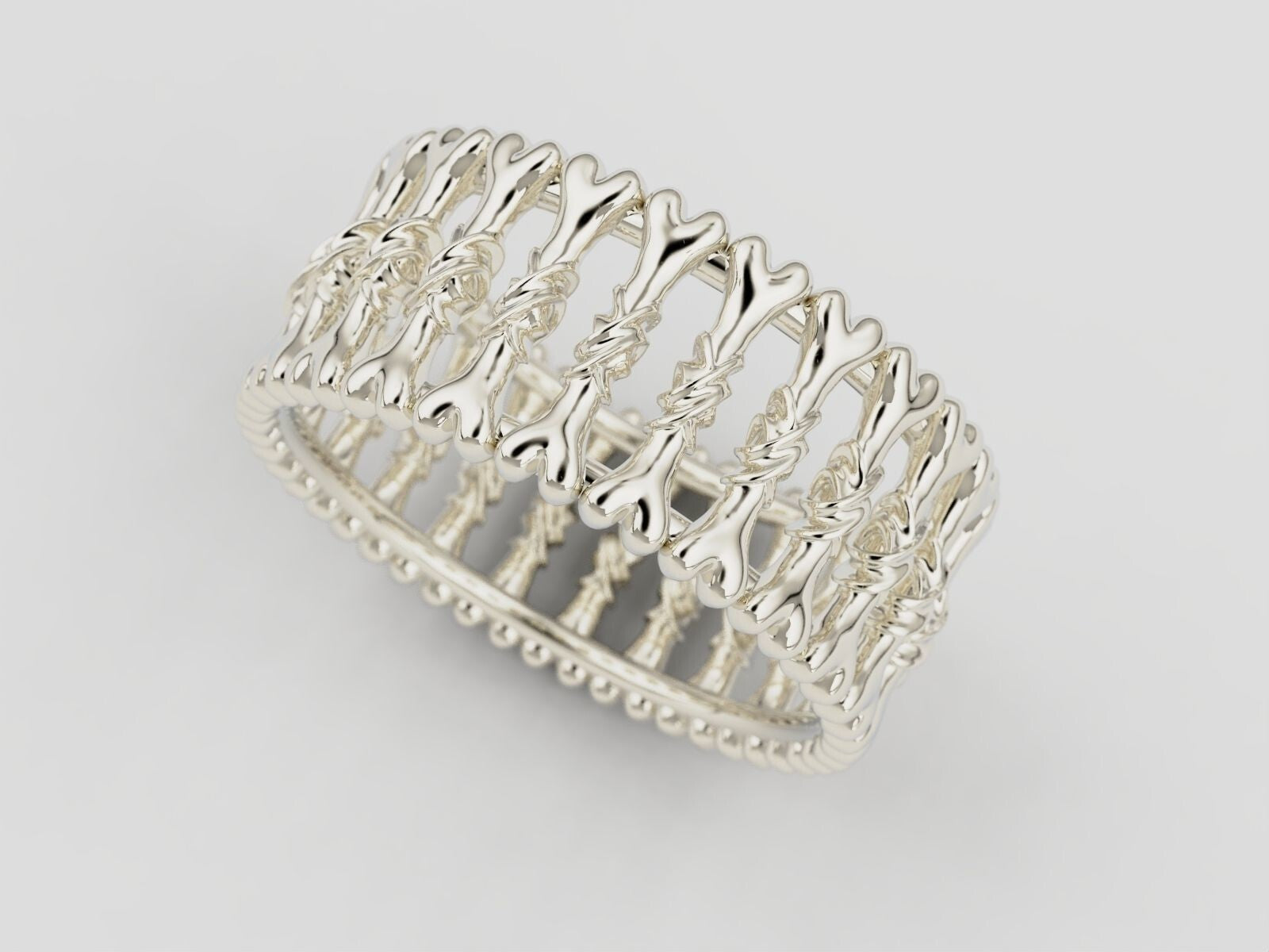 925 Silver Gothic Bone Ring US5~15 Biker Punk Style Band Men Statement Gift Ring
