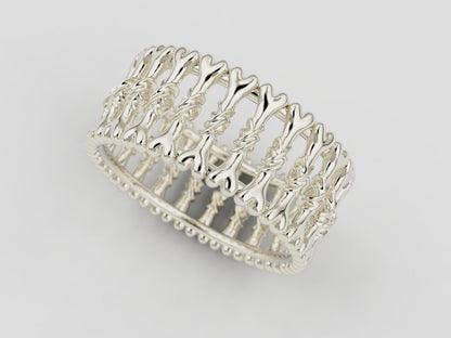 925 Silver Gothic Bone Ring US5~15 Biker Punk Style Band Men Statement Gift Ring