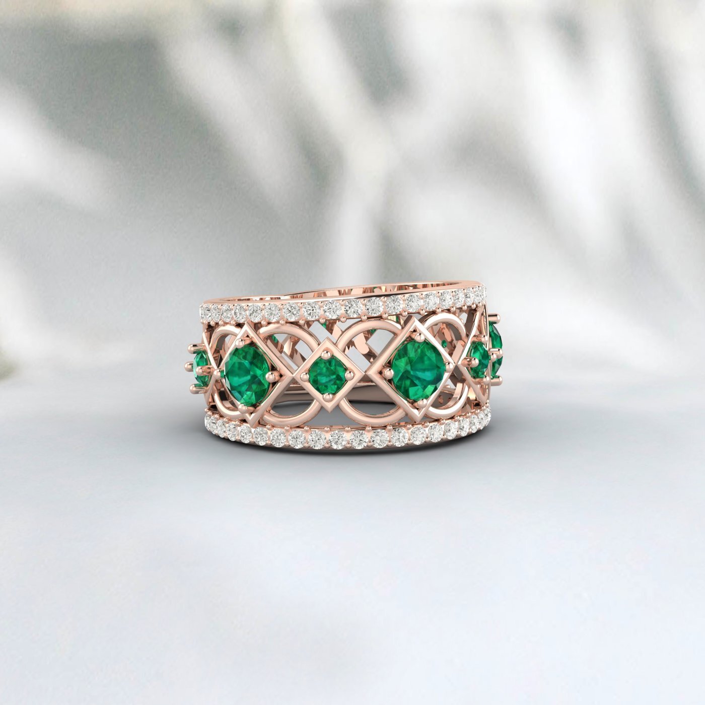 Lab Created Emerald 925 Sterling Silver Rose Gold Prong Stacking Matching Band 