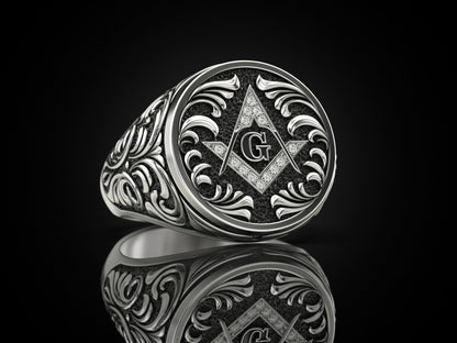Mason Ring 925 Sterling Silver Freemason Square and Compasses Emblem Ring US7-15