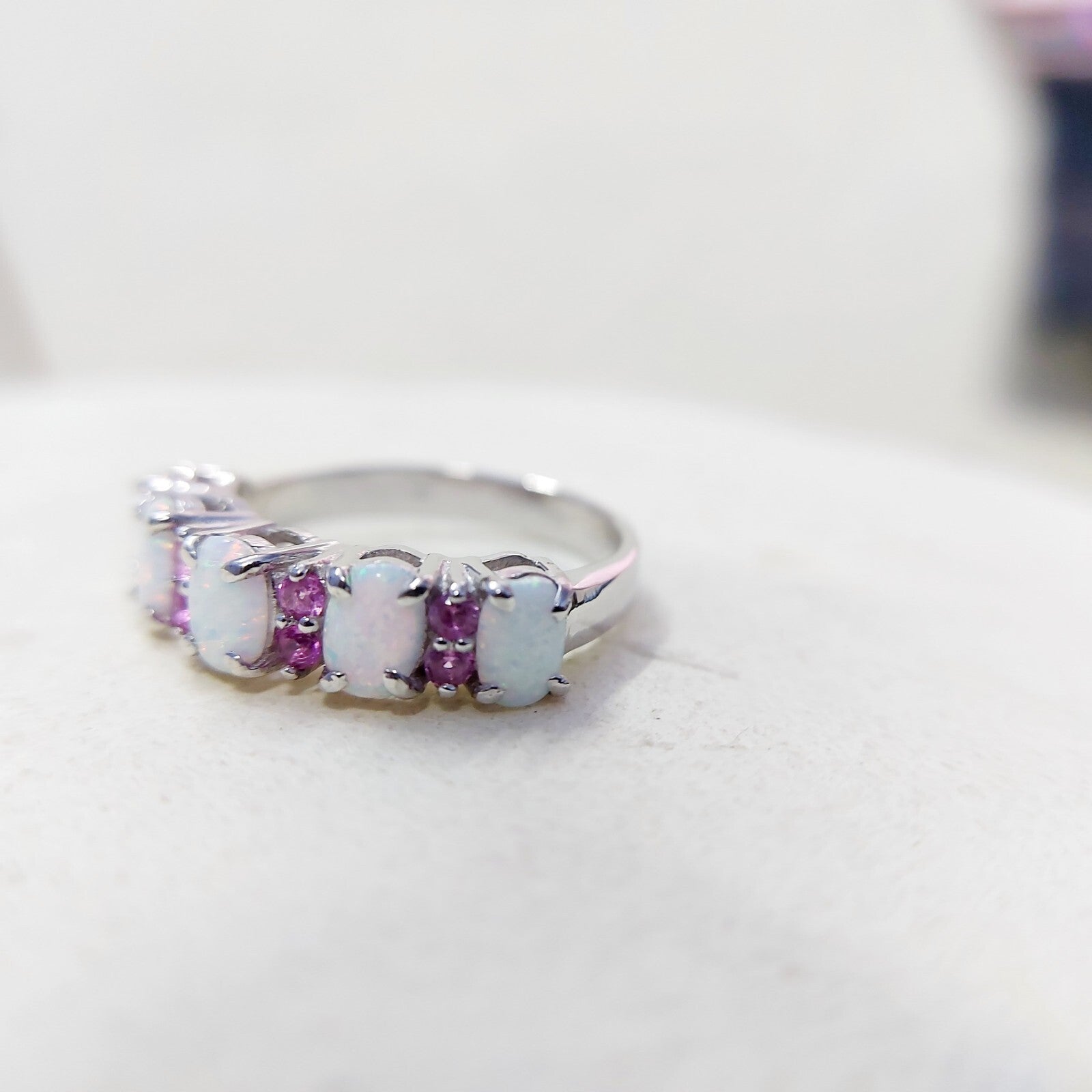 Eternity Opal Ruby Ring Silver Fire Opal Handmade Engagement Gift Ring Us5~15