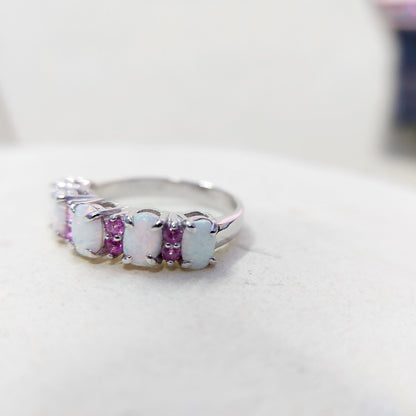 Eternity Opal Ruby Ring Silver Fire Opal Handmade Engagement Gift Ring Us5~15