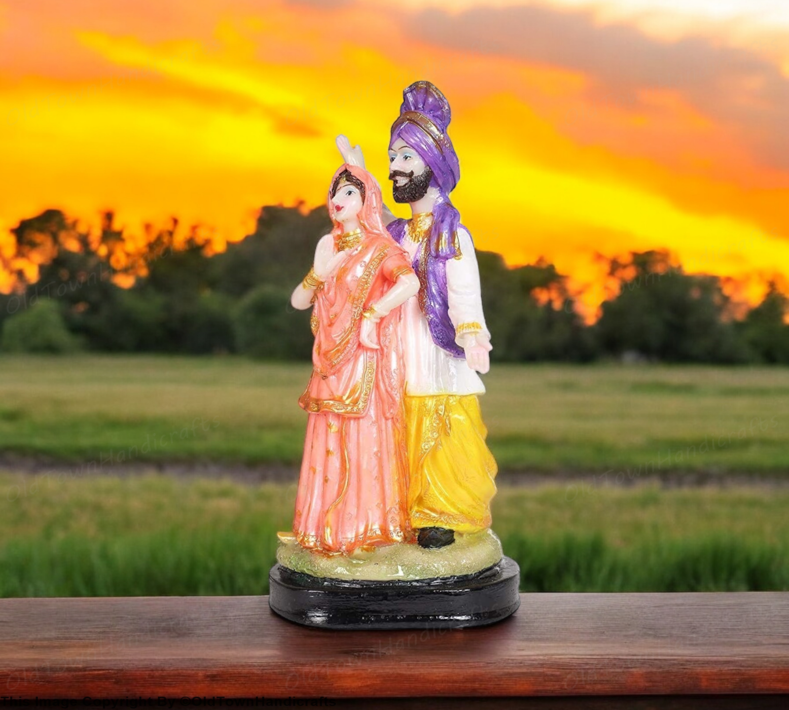 Polystone Bhangra Couple 11" Punjabi Culture Statue Home Office Decor Showpiece