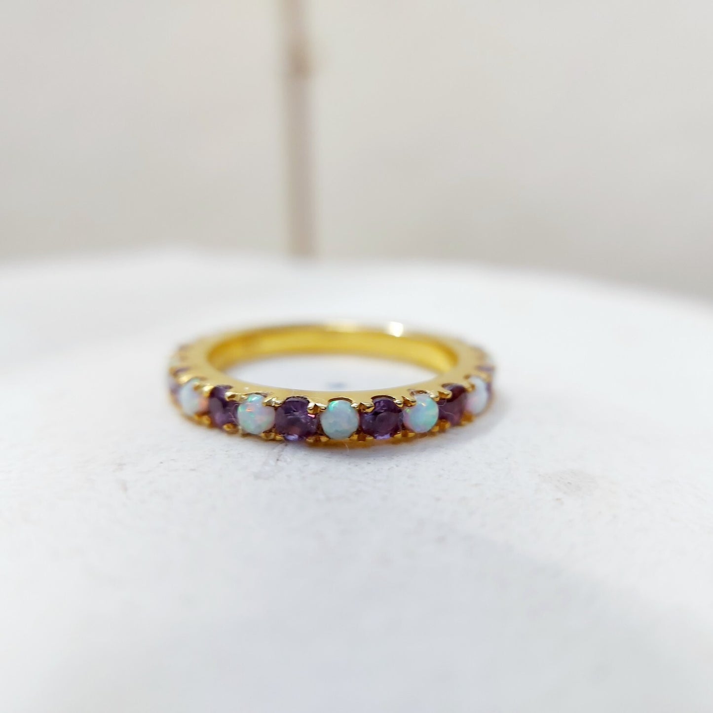 Opal Amethyst 925 Silver Ring Women Half Eternity Band Women Wedding Gift Us7~15