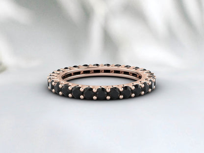 Natural Round Black Onyx Band Eternity Stacking Promise Fine Silver Band