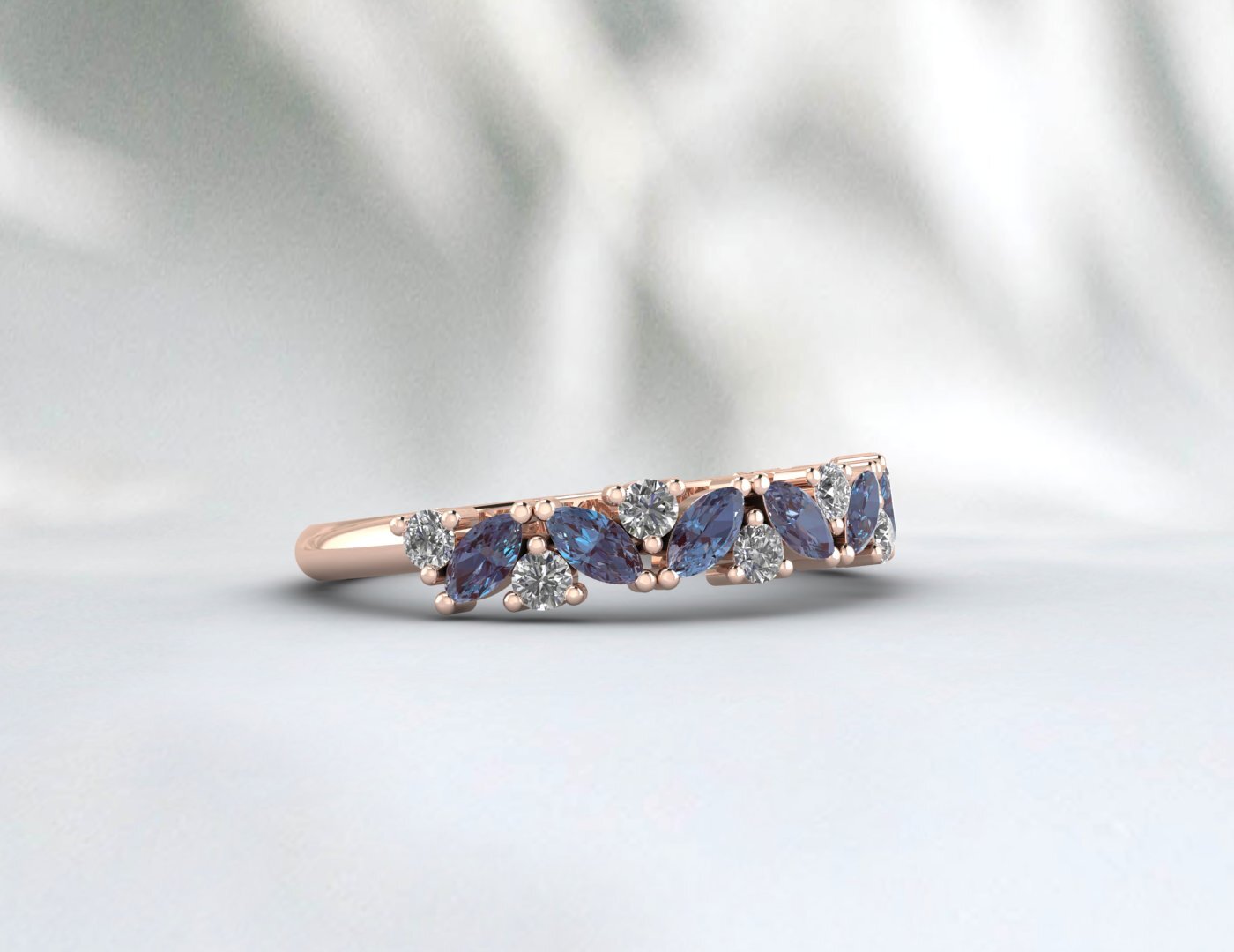 Natural Marquise Alexandrite Wedding Band Half Eternity 925 Silver Birthstone