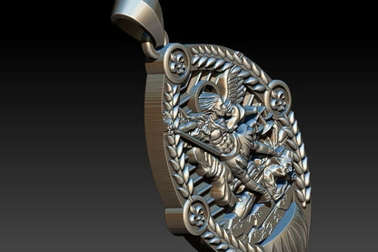 925 Silver San Miguel St Michael Archangel Gothic Charm Pendant Necklace For Men
