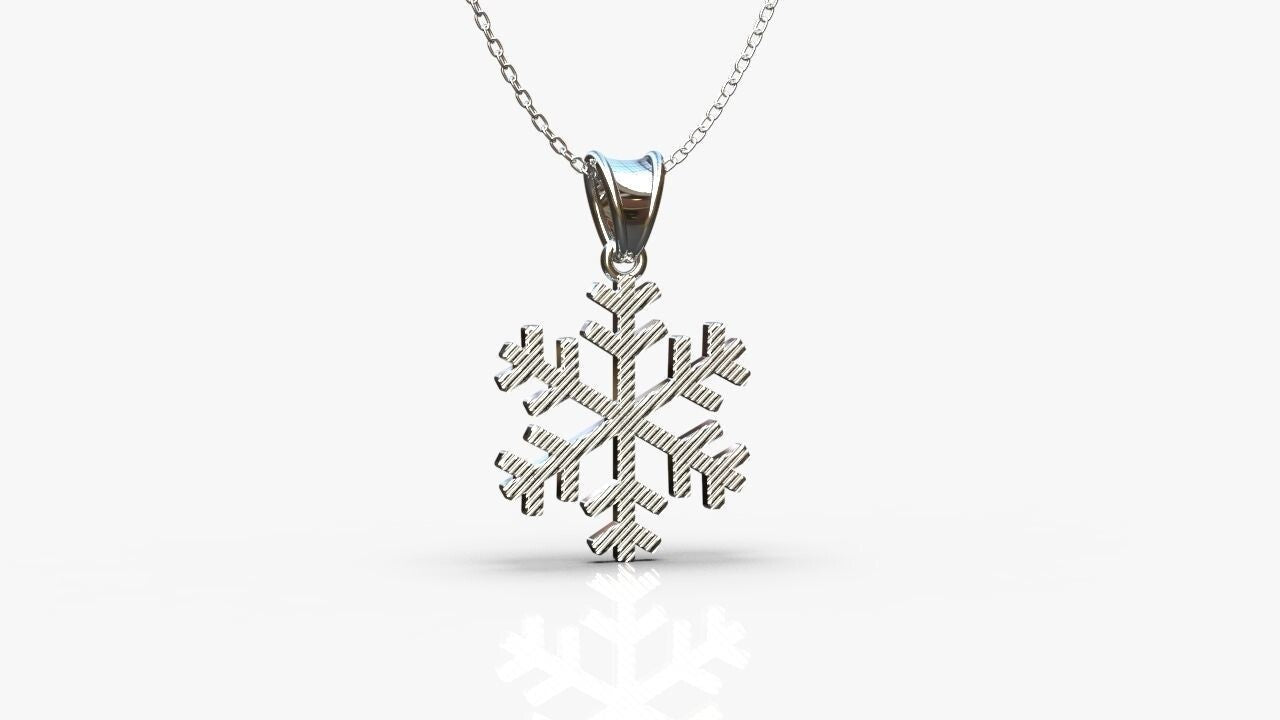 Silver Snowflake Necklace Pendant Winter Snow Weather Christmas Gift Women Men