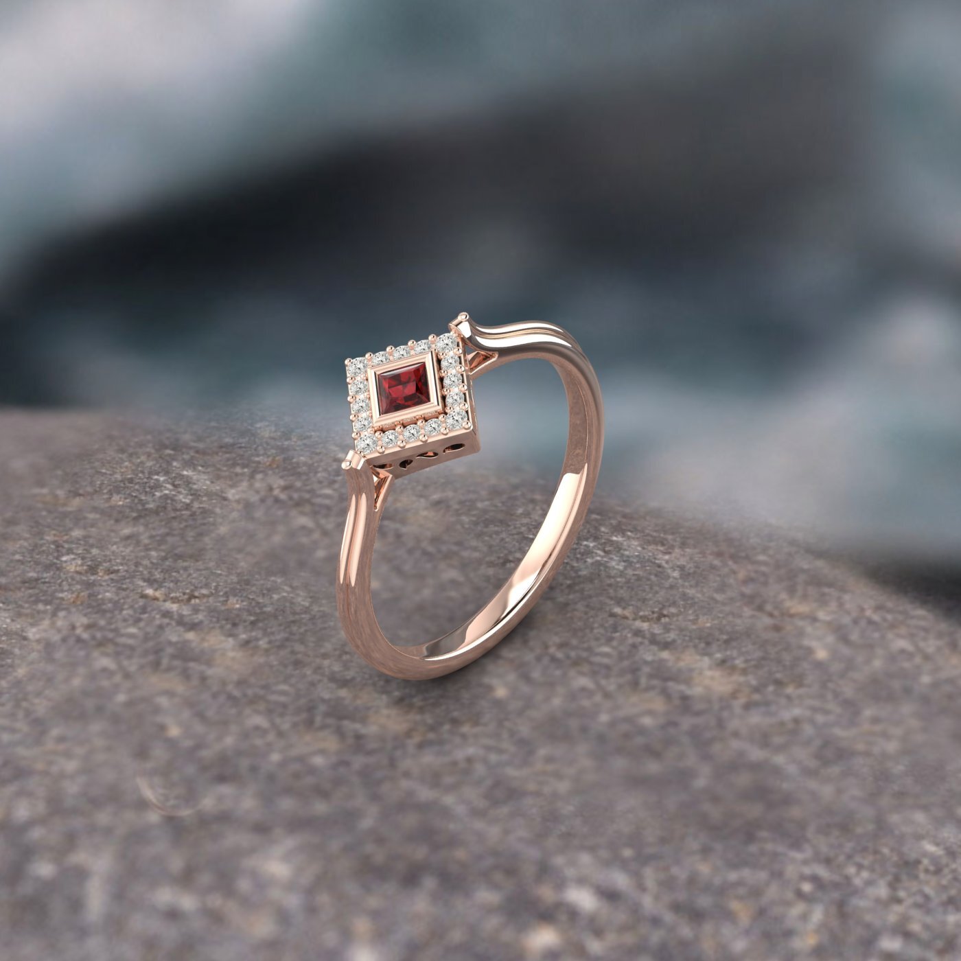 Natural Princess Cut Red Garnet Solitaire Ring 925 Sterling Silver Ring Vintage