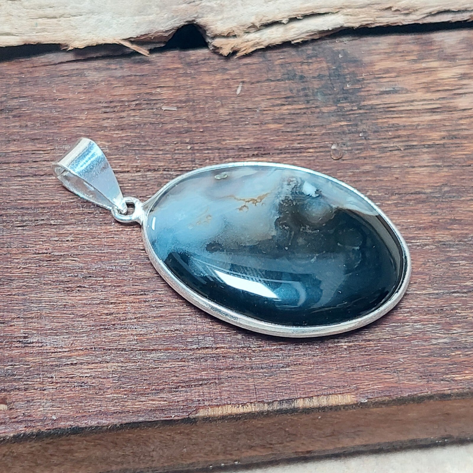Black Banded Agate Gemstone Pendant 925 Sterling Silver Handmade Pendant Gift