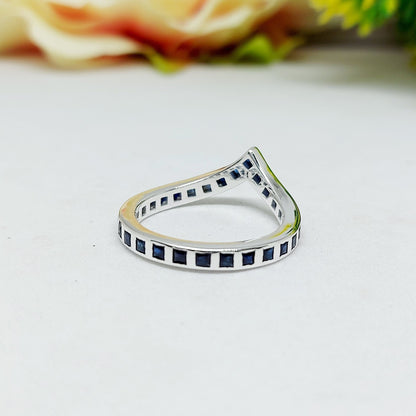 Princess Cut Blue Sapphire Curved Band 925 Sterling Silver Lab Created Ring Band