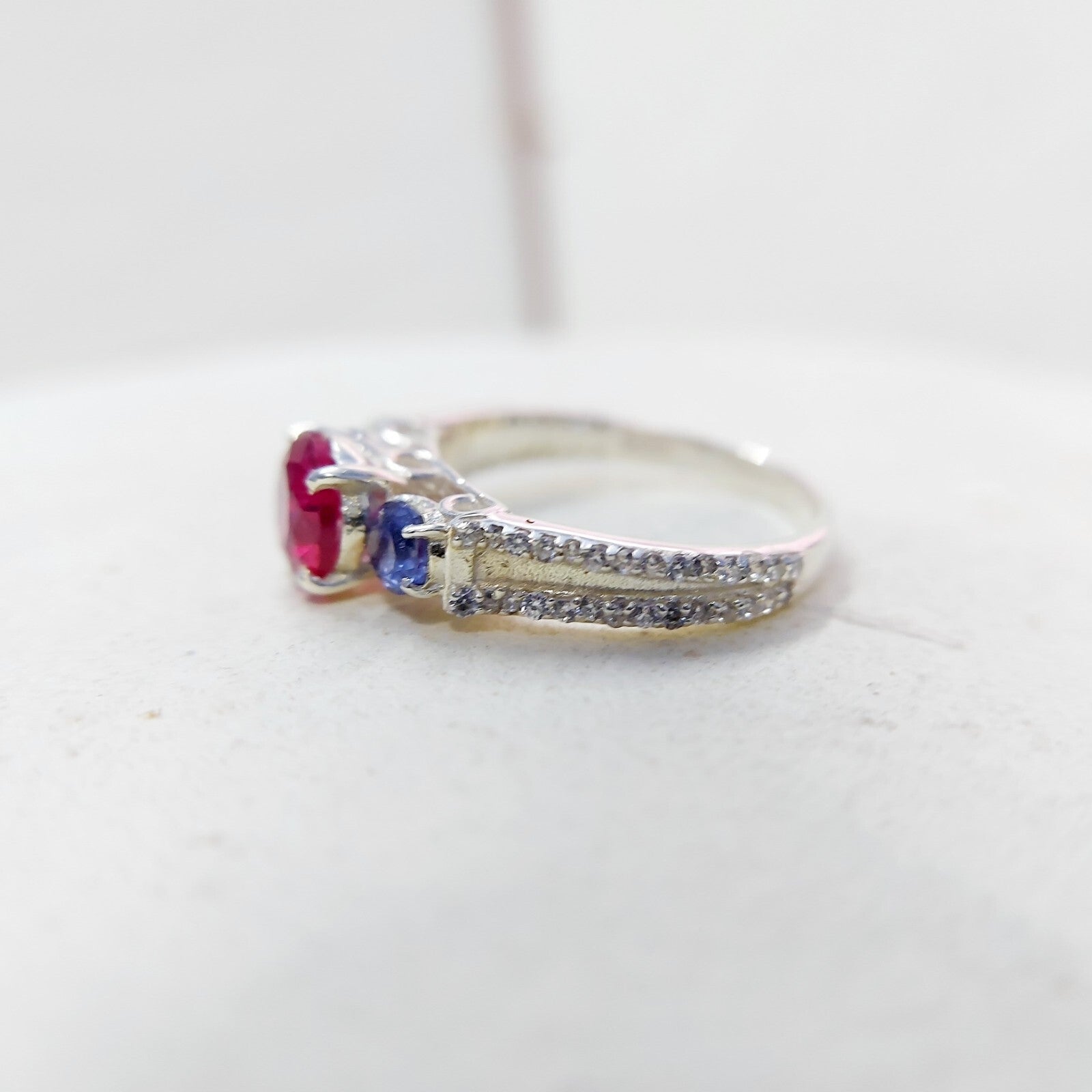 Sapphire and Ruby Wedding Ring Engagement Band 925 Sterling Silver Ring Us5~ 15
