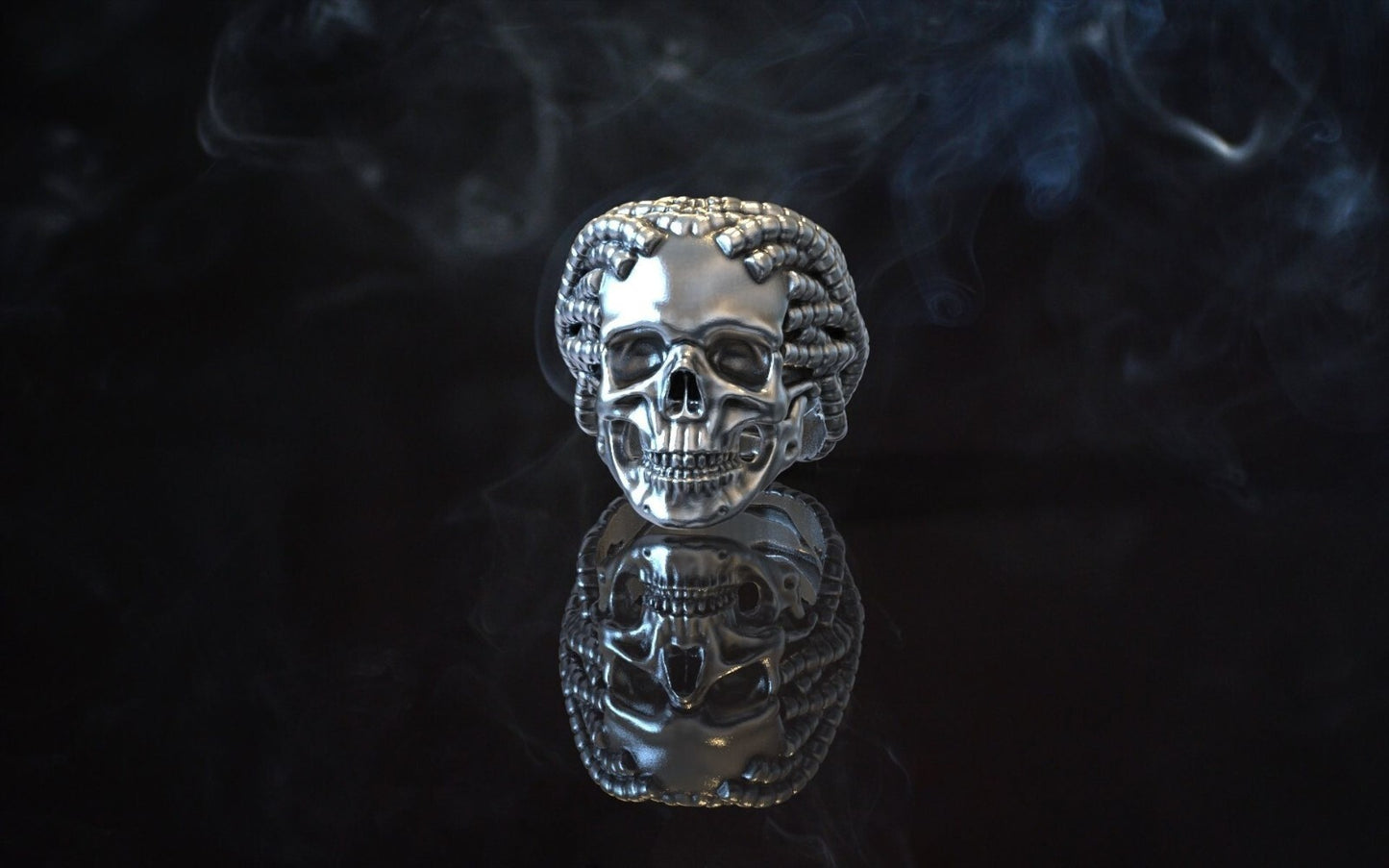 Skull Rope Ring Silver Gothic Biker Punk Handmade Skull Ring Men Women US5~15