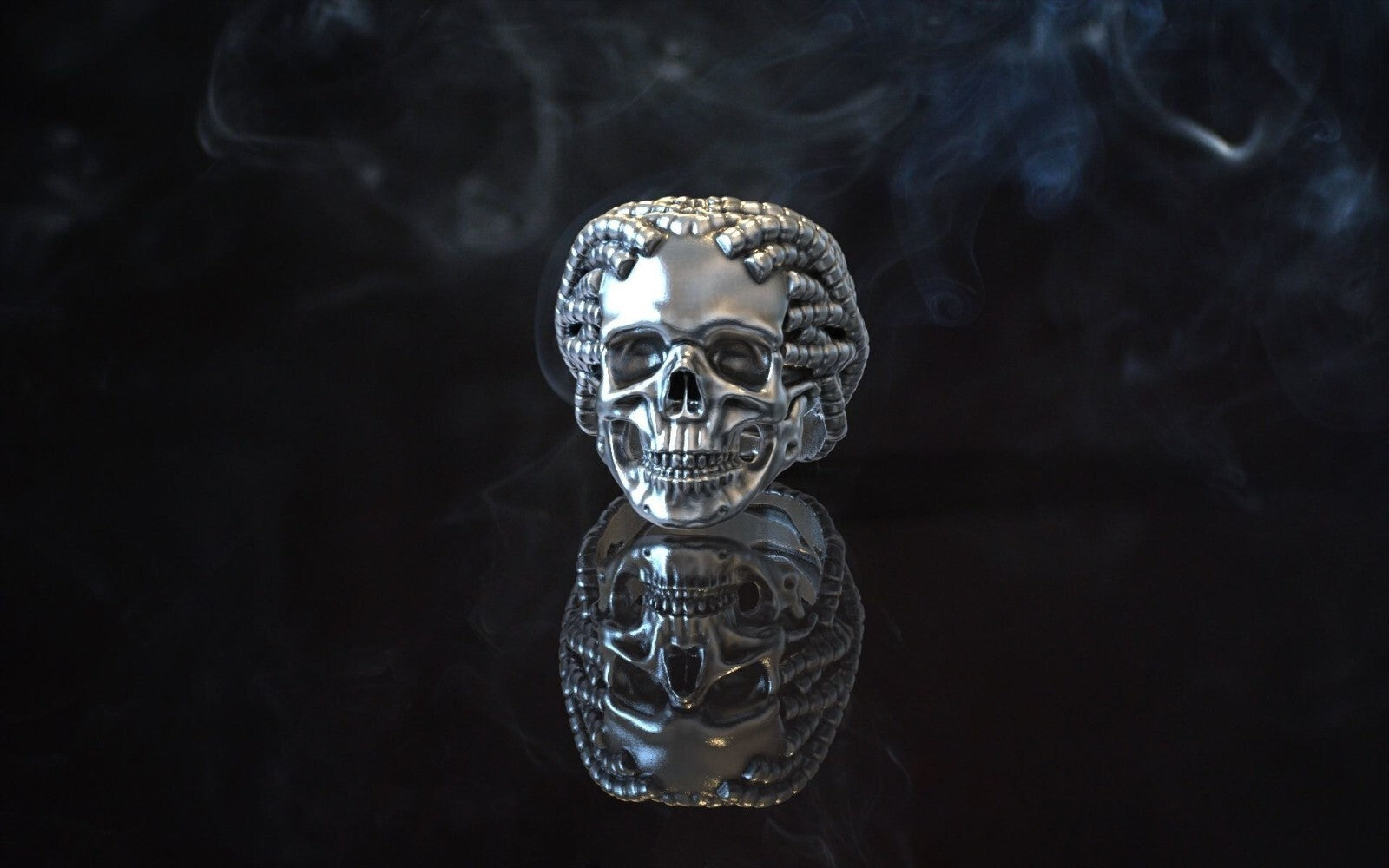 Skull Rope Ring Silver Gothic Biker Punk Handmade Skull Ring Men Women US5~15
