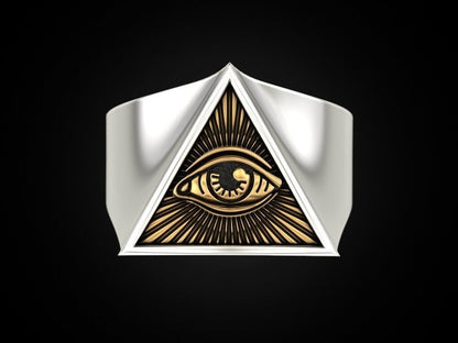Eye of Providence Ring 925 Sterling Silver Freemason G Symbol Signet Ring US5-15