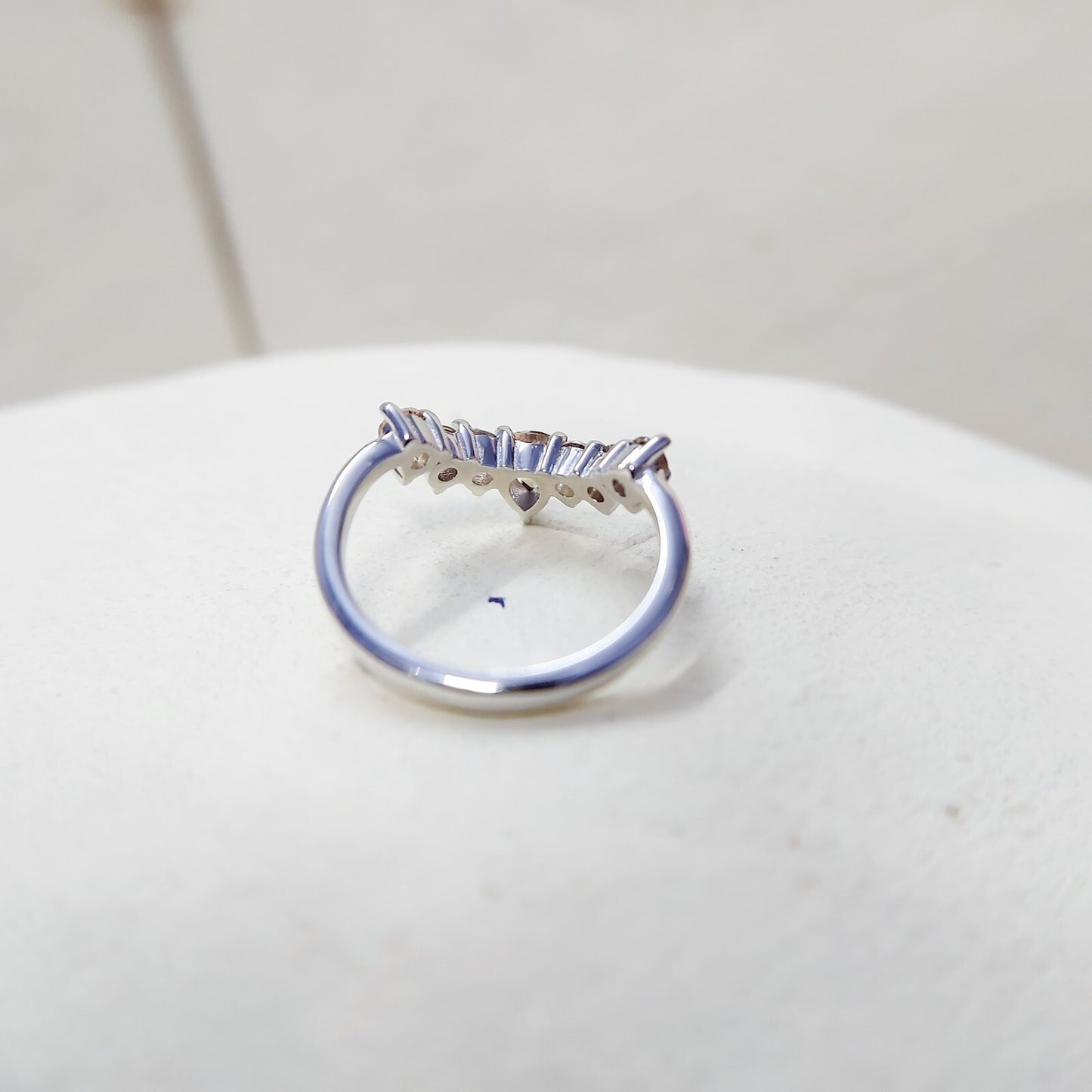 Morganite V Chevron Wedding Band Silver Art Deco Stacking Gift Women Ring US5~15