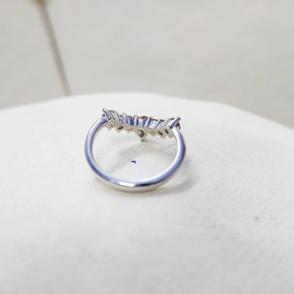 Morganite V Chevron Wedding Band Silver Art Deco Stacking Gift Women Ring US5~15