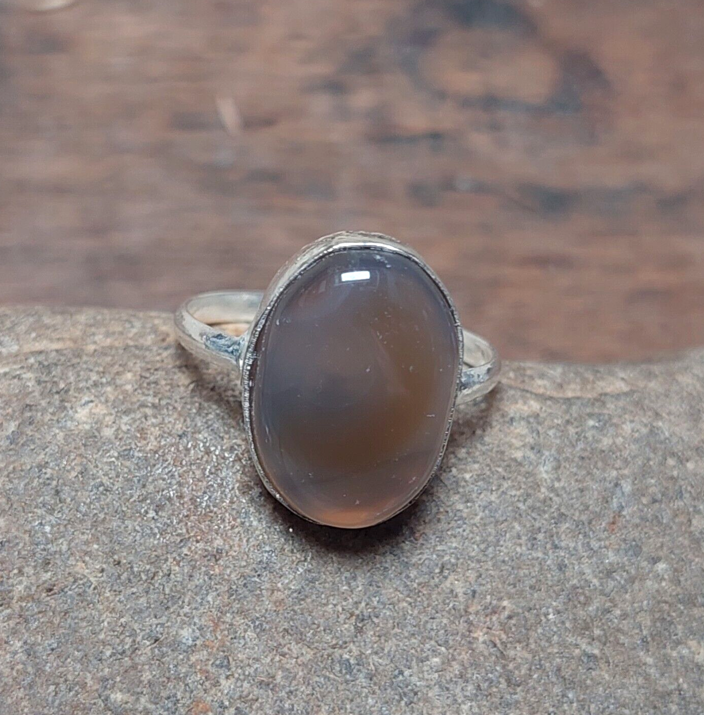 Oval Gray Agate Silver Men Ring,925 Sterling Silver Handmade Jewelry For Men