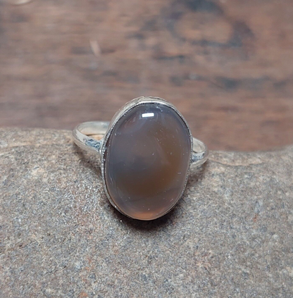 Oval Gray Agate Silver Men Ring,925 Sterling Silver Handmade Jewelry For Men