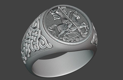 Saint George Dragon Ring 925 Silver Biker Signet Gift Ring US5~15 Faith Design