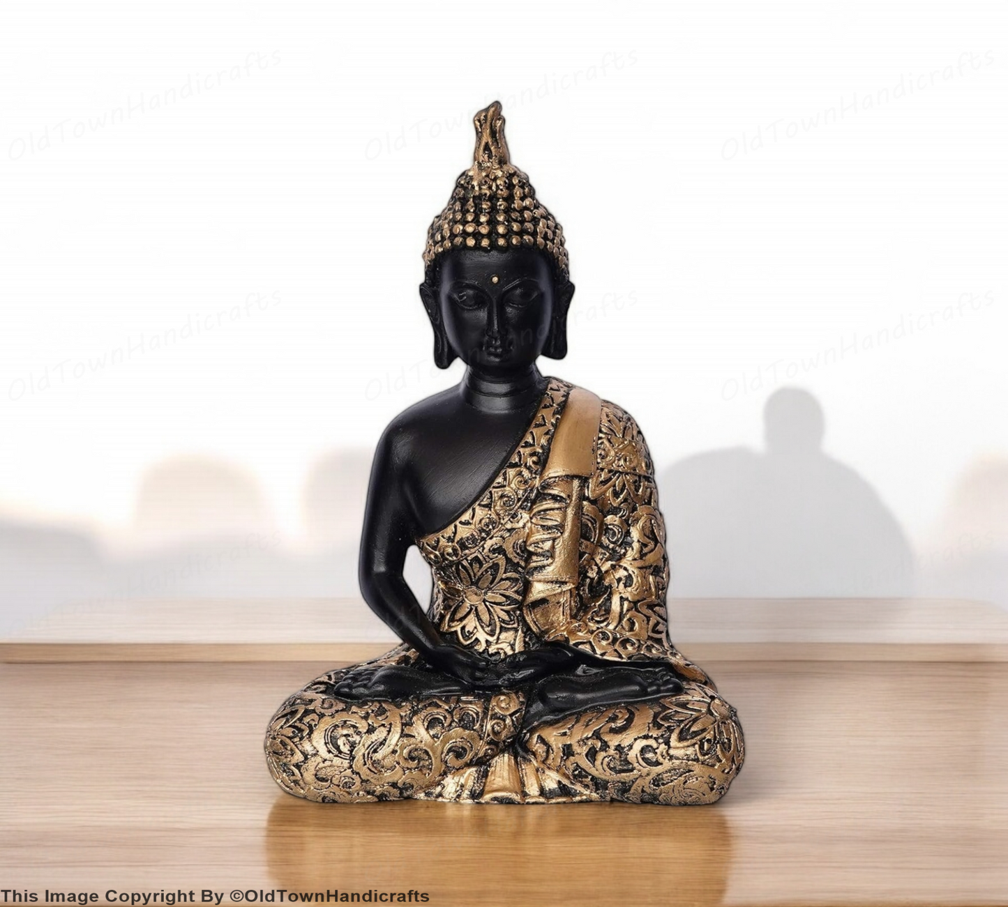 Black & Copper Polyresin Meditating Lord Buddha Statue Ideal for Home Decor Gift