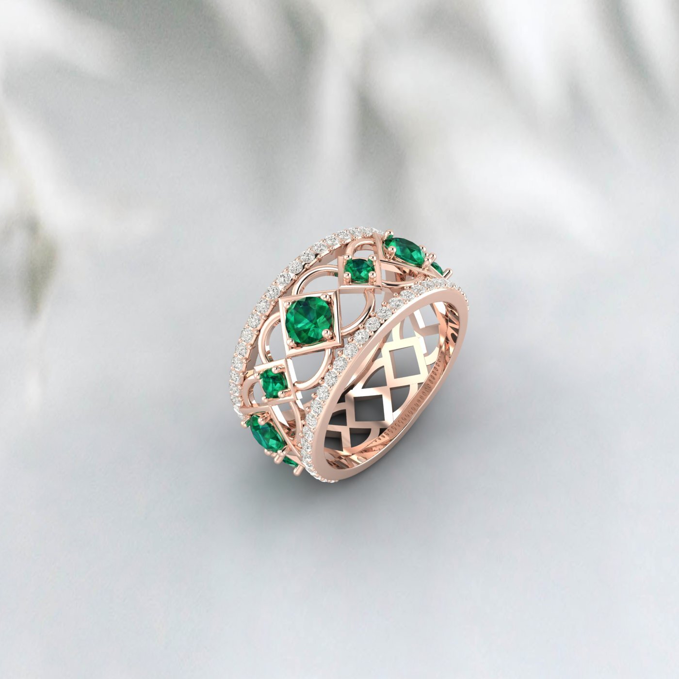 Lab Created Emerald 925 Sterling Silver Rose Gold Prong Stacking Matching Band 