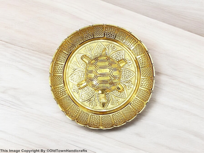 Vastu Feng Shui Brass Tortoise Plate Good Luck Career Health Home & Office