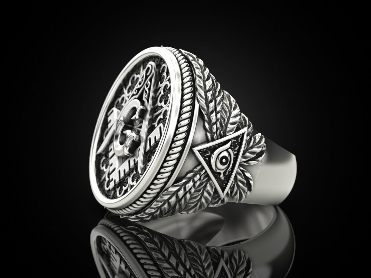 Mason Ring US7-15 Silver Eye of Providence G Symbol Handcrafted Gift For Men