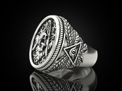 Mason Ring US7-15 Silver Eye of Providence G Symbol Handcrafted Gift For Men