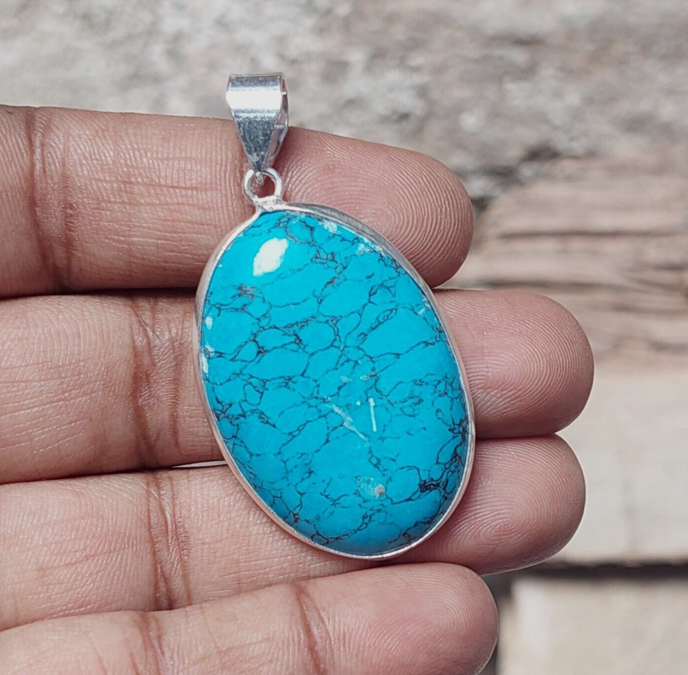 Oval Turquoise 925Sterling Silver Pendant Necklace Handmade Jewelry Wedding Gift