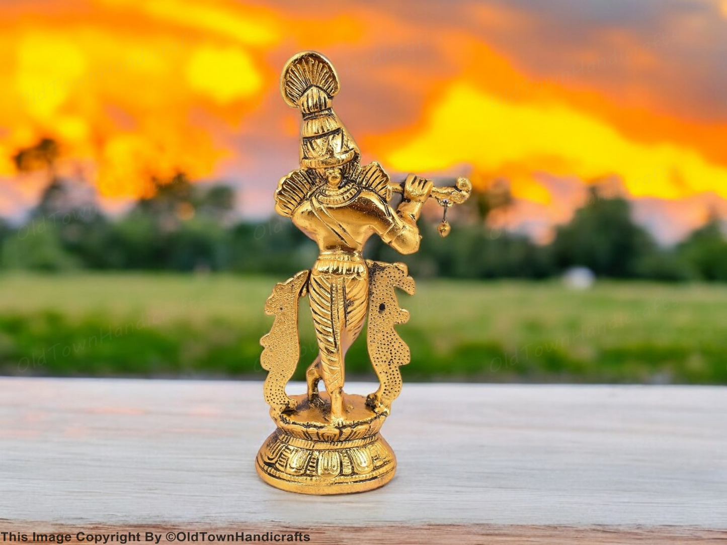 Krishna Handcrafted Brass Lord Krishna Idol with Flute Decorative Showpiece