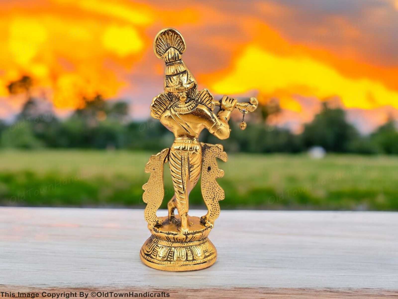 Krishna Handcrafted Brass Lord Krishna Idol with Flute Decorative Showpiece