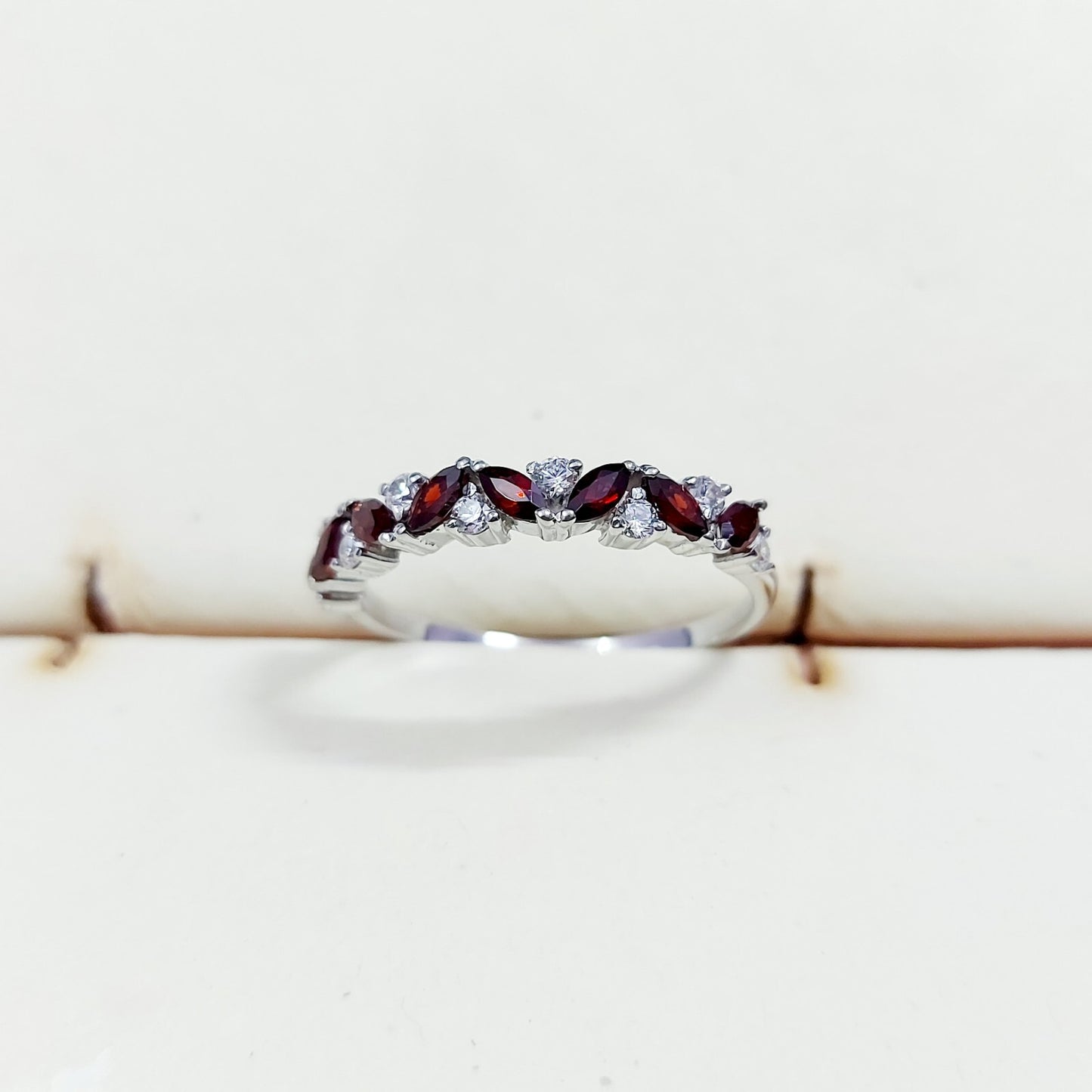 Marquise Cut Red Garnet Half Band Engagement Ring 925 Silver Women Ring Us5~15