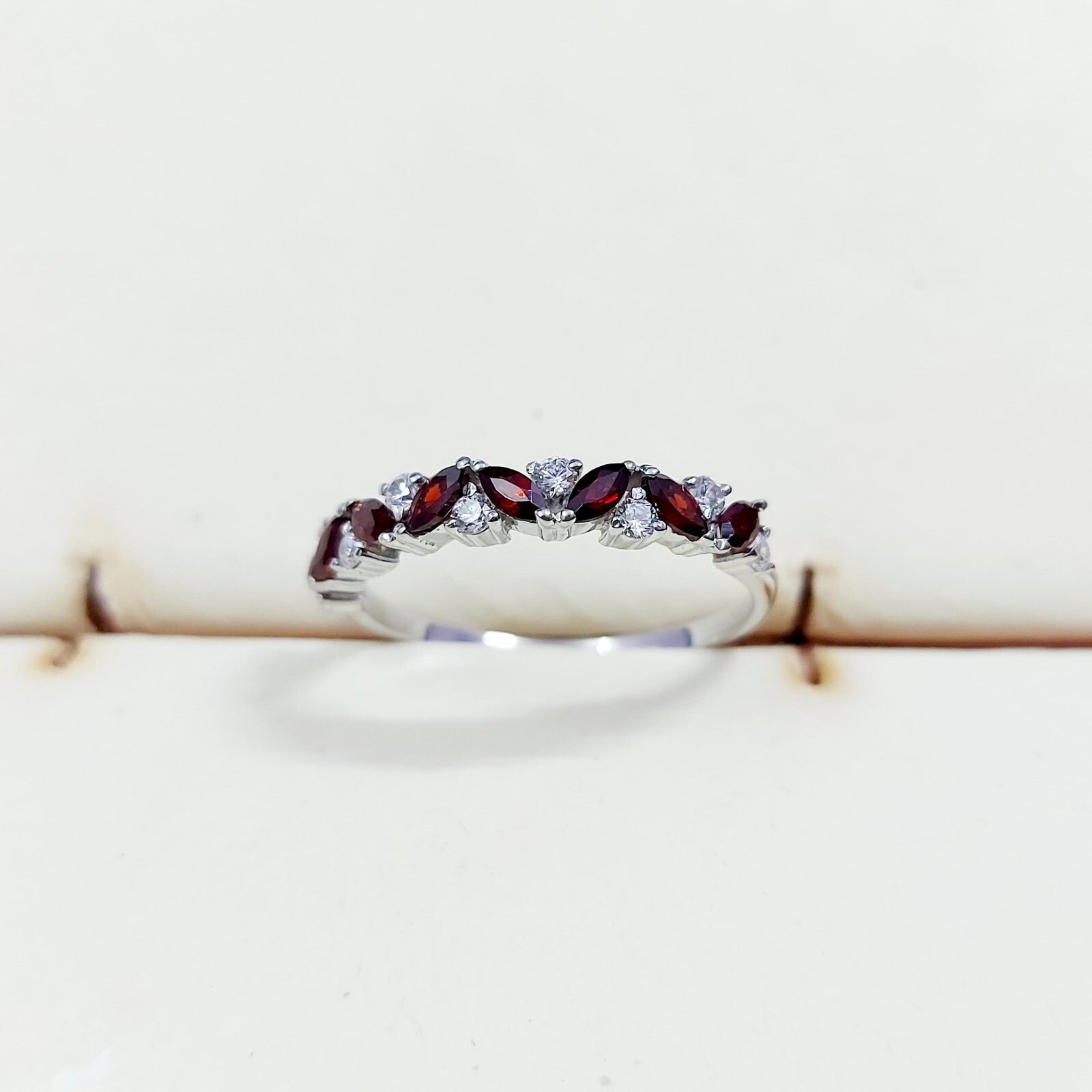 Marquise Cut Red Garnet Half Band Engagement Ring 925 Silver Women Ring Us5~15