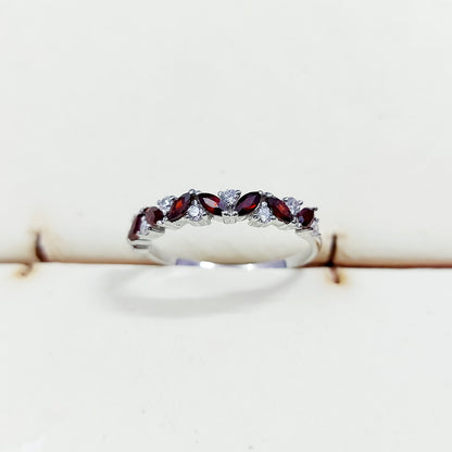 Marquise Cut Red Garnet Half Band Engagement Ring 925 Silver Women Ring Us5~15