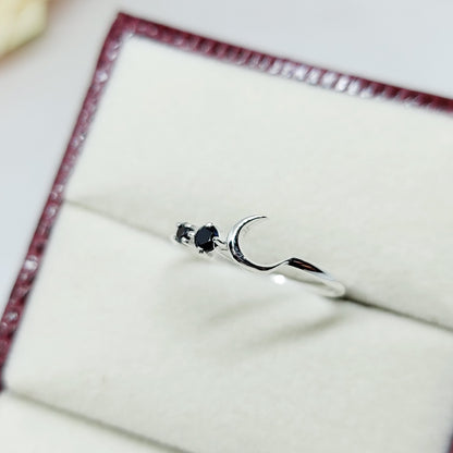 Black Onyx Moon Ring Elegant Handmade Celestial Gift Ring US5~15 Dainty Look